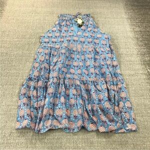 Oliphant Blue Sleeveless Patterned Dress - size Medium